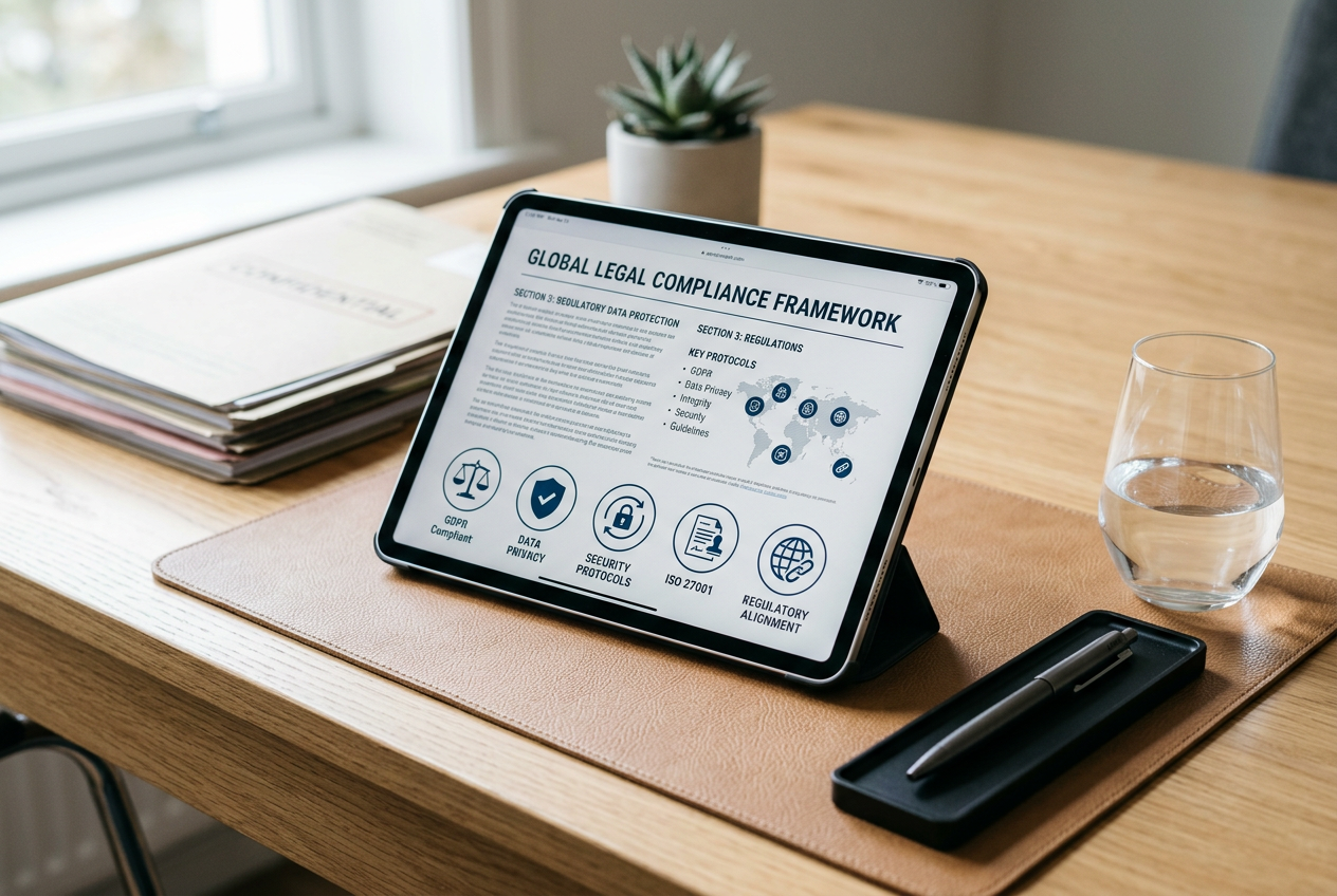 Official legal documents and a tablet